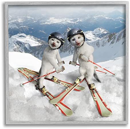 Ски екипировка Stupell Industries, с чувство за хумор Бели котки, покрити със сняг планини, Дизайн Кьяры
