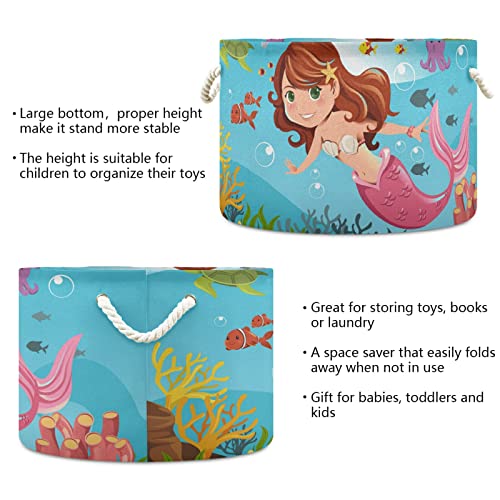 Кошница за съхранение на ALAZA Mermaid Подаръчни Кошници с Голяма Сгъваема Кошница за дрехи с дръжка, 20x20x14 инча