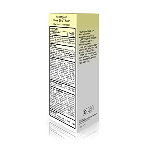 Слънцезащитен крем за лице на Neutrogena Чисто Цинк Dry-Touch SPF 50, 2 ет. унция - Опаковка от 3 броя (пакет може да варира)