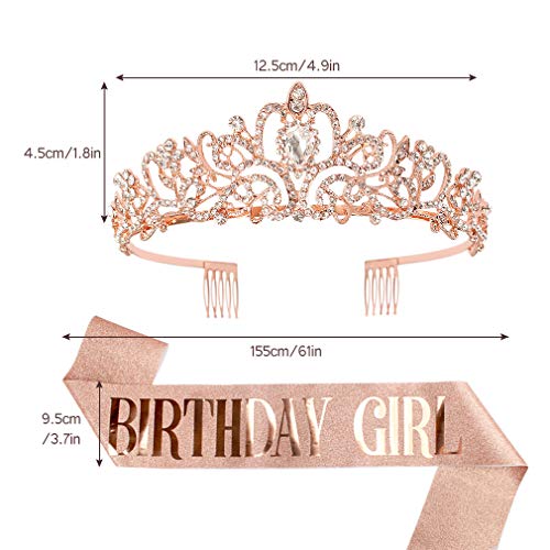 Crown за рожден Ден за жените, Диадема с Кристали Диддера и Колан за Именинницы, Диадеми и Короната от Розово Злато за Жени, Принцеса за