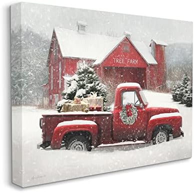 Stupell Industries Дърво ферма, Червен камион, Зимни Снежни Превалявания, Дизайн Лори Дейтер