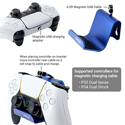 VRGE - Монтиране на стена за игрален контролер PS5 PS4 на магнити - Висококачествен Анодизиран Алуминиева Поставка за зарядно устройство