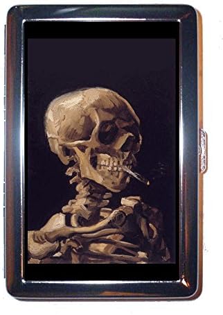 Крайбрежните Цвят Череп на Винсент Ван Гог с Горяща Цигара Документ за самоличност от Неръждаема Стомана или Портсигар (King Size)