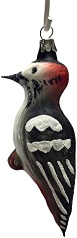 Черно-Бял и Червен Кълвач Птица От Чешкото Стъкло Коледна Украса за коледната Елха