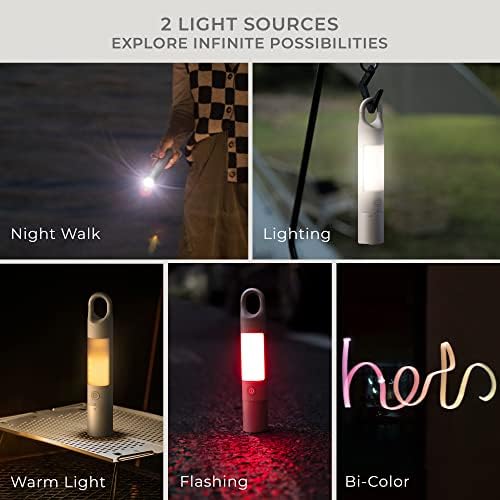 HOTO Фенерче Duo, която се презарежда чрез USB-C, Двоен източник на светлина, Цветни Разсеяна светлина, SOS и Стробоскоп, богат на