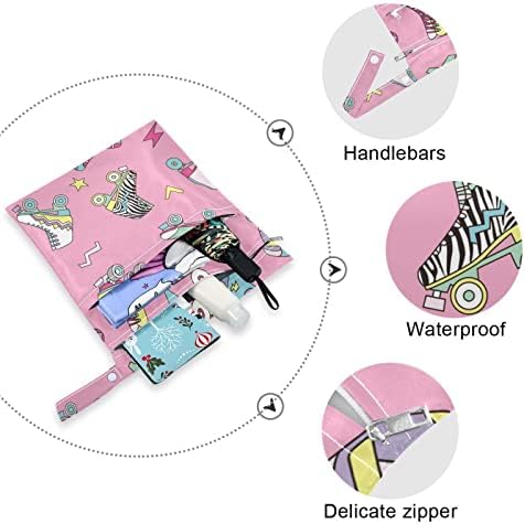 Тъканни чанта за влажни сушене на Пелените на susiyo Розови Сладки Ретро Ролкови Кънки Непромокаеми Торби за Многократна употреба за мокро