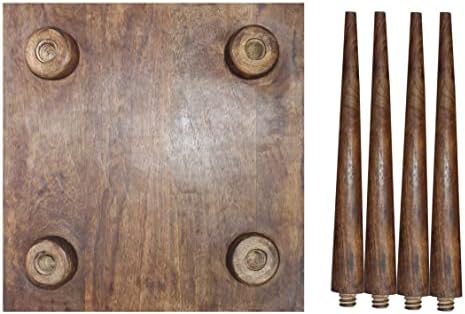 Приставной маса с дървени акцент - Твърд Издълбани малка странична масичка с антично кафяво-златист метален дизайн - малка