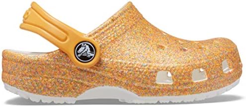 Crocs Унисекс -Детски Класически Блестящ сабо | Лъскави обувки за деца, портокалов Сироп с Пайети, 4 Детски