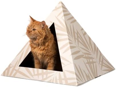 Кити Kardboard | Картонена пирамидка за котки | Модерно легло за котки и игри къща в закрито | Не изисква инструменти | Просторен, Стилен,