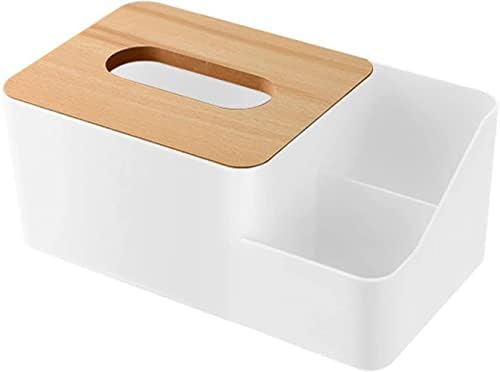 Кутия за съхранение на Салфетки DEPILA, Многофункционална Маса Пластмасова Кутия за Салфетки с Дървен Капак Лесен Прахоустойчив
