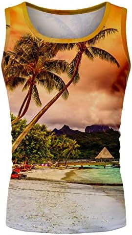 HDDK XZHDD Мъжки Плажни Върховете на Бретелях, Лятна Жилетка Без Ръкави С Принтом Тропически Палми, Ежедневни Хавайски Ризи