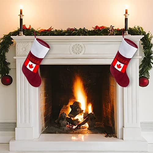 Канада Mapple Leaf Коледен Отглеждане Окачени Чорапи С Принтом Коледно Дърво Украса За Камината