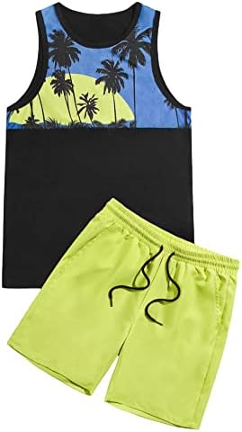 Мъжки дрехи Milumia от две части, Риза Без Ръкави, с Тропически принтом и Шорти на експозиции, Комплект