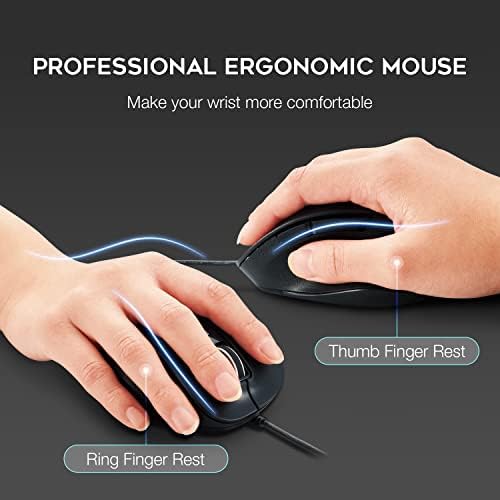 Жичен мишката ELECOM USB, Жичен мишка с тихо щракване на мишката, Ергономичен дизайн, 5 бутона, за Windows и Mac, Голям размер