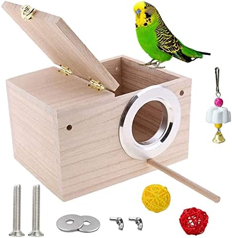 JSLZF Кутия за Гнезда за Папагали, Кутия за Отглеждане на птици с Насестом, Дървена Кутия за Гнезда на Вълнообразни Попугайчиков за Птици,