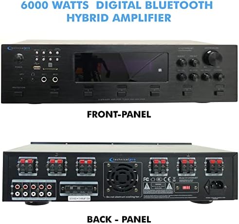Technical Pro 6000 Вата 6-Зонный Цифров Bluetooth Хибриден Усилвател, Предусилвател, Тунер с USB високоговорител, изход за