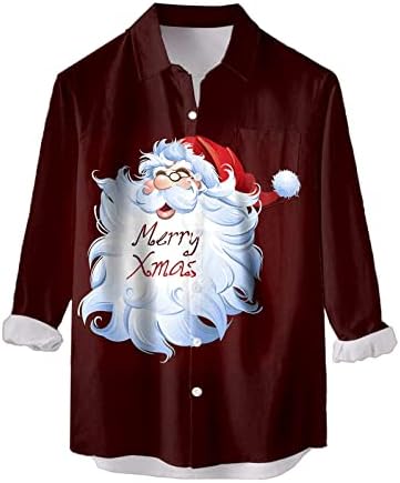 DSODAN Коледни Мъжки Ризи с Копчета и Дълъг Ръкав, Коледни Смешни Риза За Боулинг С Принтом Дядо Коледа, Вечерни Дизайнерски Ризи