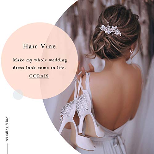 Лоза за коса GORAIS Bride, сребърни сватбени шапки с перли, аксесоари за коса във формата на листа, за жени или момичета (c-gold)