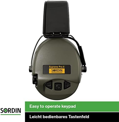Sordin Supreme PRO X - Защитни слушалките с шумопотискане - Регулируема защита на слуха - Кожена лента за глава и зелени чашка