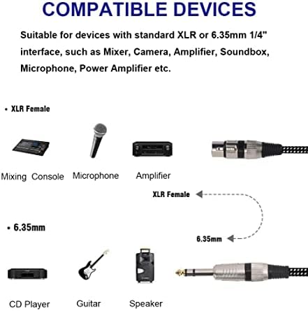 KINXIYU XLR Жак за 1/4 инчови кабели TRS 3 метра / 2 опаковки, Найлон Плитка XLR 3-Пинов конектор за 6,35 мм TRS Жак за микрофон балансным