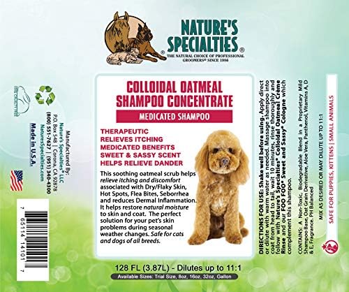 Nature's Specialties Колоиден Овесени Ультраконцентрированный лечебен шампоан за кучета за домашни любимци, обем 11 литра, Естествен
