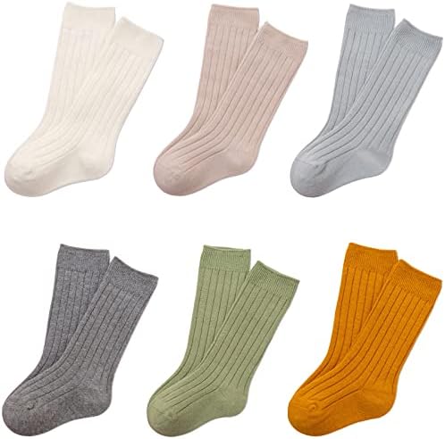 Exegawe/ Чорапи за малки Момичета, Памучни Чорапи до коляното за Деца, Детски Уютни Топли Обикновена Дълги Чорапи от 0 до 5