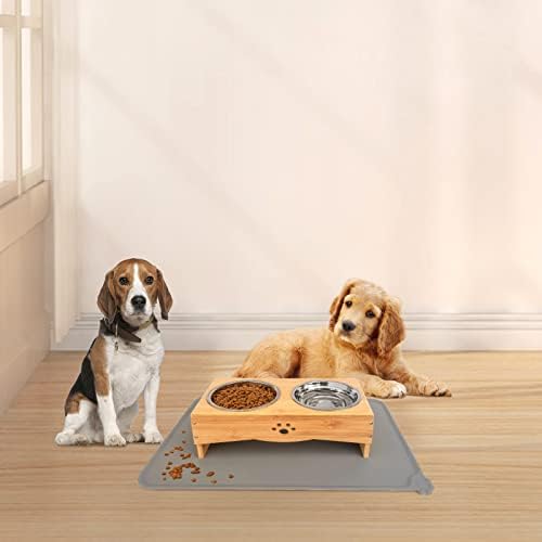 Повдигнати поставка за кучешки мисок за малки и средни кучета, Бамбук титуляр за птици, хранилки с вдигнати мисками за кучешка храна