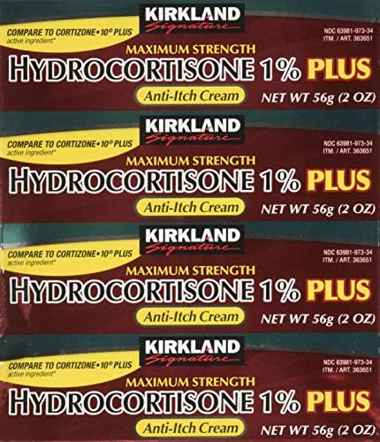 Kirkland Signature Крем с гидрокортизоном максимална издръжливост 1% от алое, 2 унция (опаковка от 4 броя)