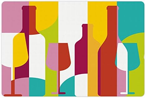 Вино черга Ambesonne за домашни за храна и вода, Цветни Абстрактни Декори от Стъкло за Винени Бутилки, Модерни Вечерни Напитки,