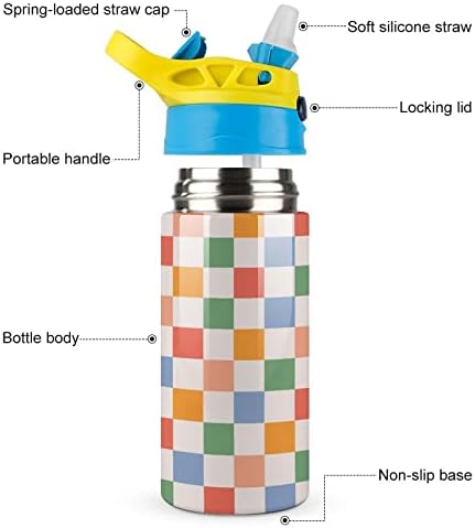 Бебешко шише за вода, Ретро-Клетчатая Цветна Изолирано бутилка за вода от Неръждаема Стомана с соломинкой, лесно се открива и за почистване,