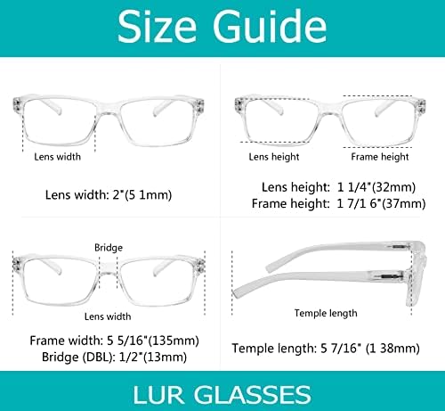 LUR 6 опаковки, прозрачни очила за четене + 3 опаковки на метални очила за четене в полукръгла рамка (общо 9 двойки ридеров + 2,75)