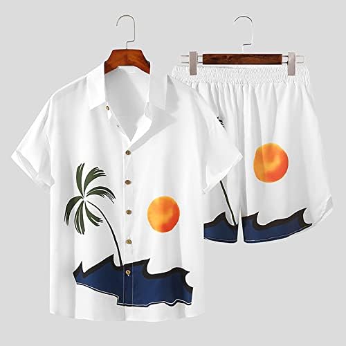 RbCulf 2023 Летен Плажен Комплект Мъжка Мода с Къси Ръкави, Хавайски Ризи с Цветен Модел, Блуза, Блузи, Шорти, Бански Костюм