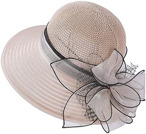 Плетене на една кука цвете от органза сламена шапка за жени,френски чаеното парти шапки Кентъки Дерби, Църквата шапка летен плаж