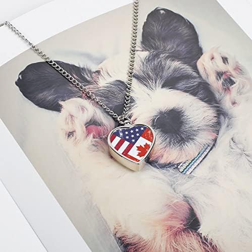 Ретро Америка Канада Флаг Урна за Домашни Любимци Колие Кремационное Сърцето Висулка Мемориал В Памет на Бижута за Кучета, Котки и Прах Жени