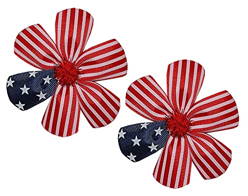 WD2U за малки момичета 2 цветовете на американското знаме, червено, бяло, синьо, панделки за коса с цветя модел, клипове от крокодилска