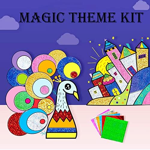 Комплекти за рисуване Hiawbon Magic Sticker, 25 Парчета Магическа Цветна Хартия, за да мигрират с 15 Листа, Набор от Карти за художествена