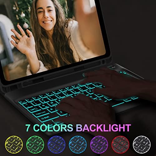 Калъф-клавиатура за iPad Pro 12,9 2022 6-то поколение/2021 5-то поколение, Тънък и лек, Безжична клавиатура със 7-цветна