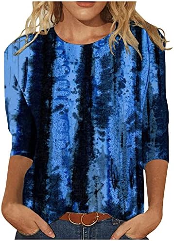 Дамска тениска с Цветен принтом и 3/4 ръкав, Удобни Ежедневни Блузи за Момичета, Летни Тениски с кръгло деколте, Блуза