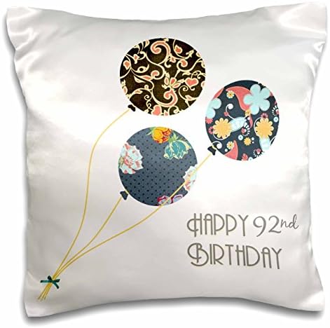 3dRose С 92-ри рожден ден - Модерни, Стилни балони с цветя. Елегантна Черно-Кафява Синя калъфка за рождения Ден на 92-годишна