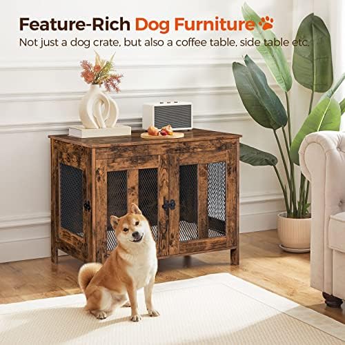 Комплект Мебели за кучета MAHANCRIS, Дървена Кутия за кучета с Възглавница, Мрежести Развъдници с Двойни Врати, Вътрешен