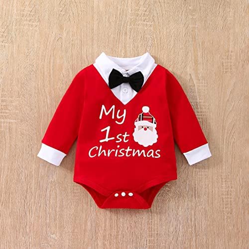 VINUOKER/ Комплект дрехи за малки Господа, Първата Коледа Облекло, Коледен Костюм на Дядо Коледа, 3 броя, Комплект Памучни дрехи