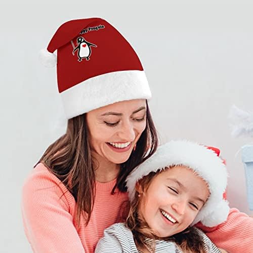 Коледна шапка с весел пингвин, мек плюшен шапчица Дядо Коледа, забавна шапчица за коледно новогодишната празнична партита