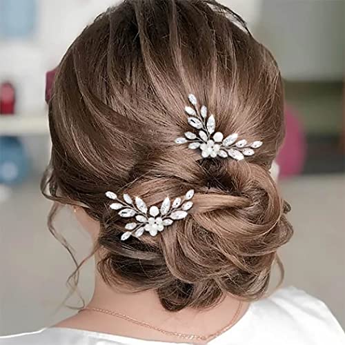 Плоски сватбени фиби за коса с перлата на цвете, сребърен кристал, украса за косата на булката, булчински аксесоари за коса, за жени,