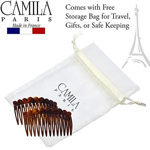 Camila Paris CP33/2 Френска Страничен Гребен за коса, Малка четка за коса от черупка на Костенурка, френска Шнола за коса, Декоративни
