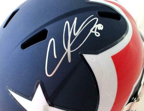 Каска Houston Texans F/S AMP Speed с автограф Андре Джонсън-JSA Auth W * Silver - Каски NFL с автограф