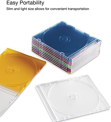 Verbatim CD DVD Blu-Ray Disc Тънки Калъфи за съхранение на дискове 0,2 инча, Различни цветове 50 опаковки (40 прозрачни - 10 цвята)