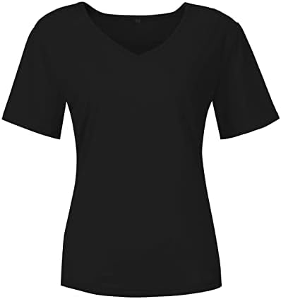 Облекло 2023 Година с Къс ръкав, Модни Памучен Базова Тениска с V-образно деколте за Момичета, Есента-Годишната Женска Тениска с Джобове