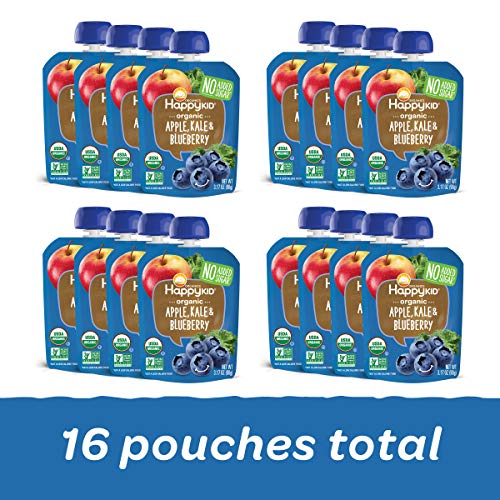 Честит Kid Преса Organic Superfoods Обрат Органична Ябълка / Зеле / боровинки в пакетчета по 3,17 унция (опаковка от 16 броя)