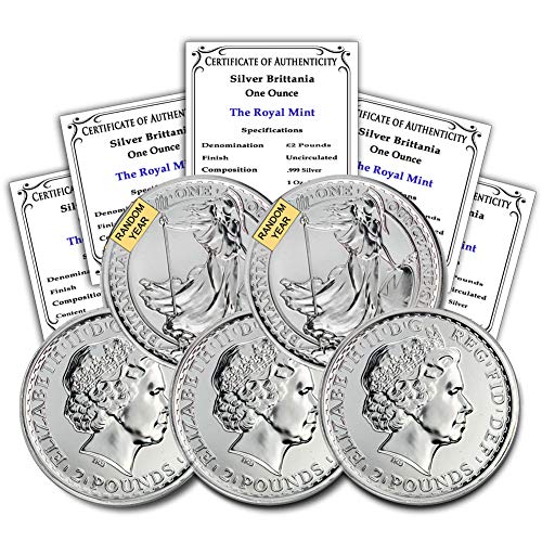 Великобритания 1997 - до Момента (Случаен година) Лот от (5) сребърни монети Britannia с тегло 1 унция, Блестящи, без да се прибягва, 2