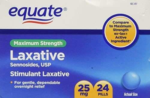 Equate - Слабително, максимална крепост, Сеннозиды 25 mg, 24 хапчета (Сравни с ex-lax)